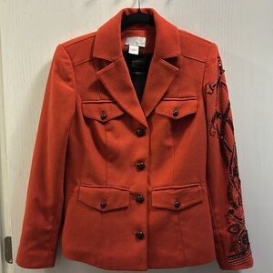 Spiegel Bohemian Blazer. Burnt Orange with Sequins on one Sleeve. Size 8. EUC.